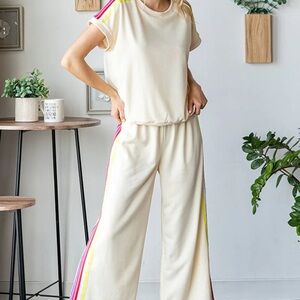 First Love Cream Jumpsuit with Colorful Stripes
